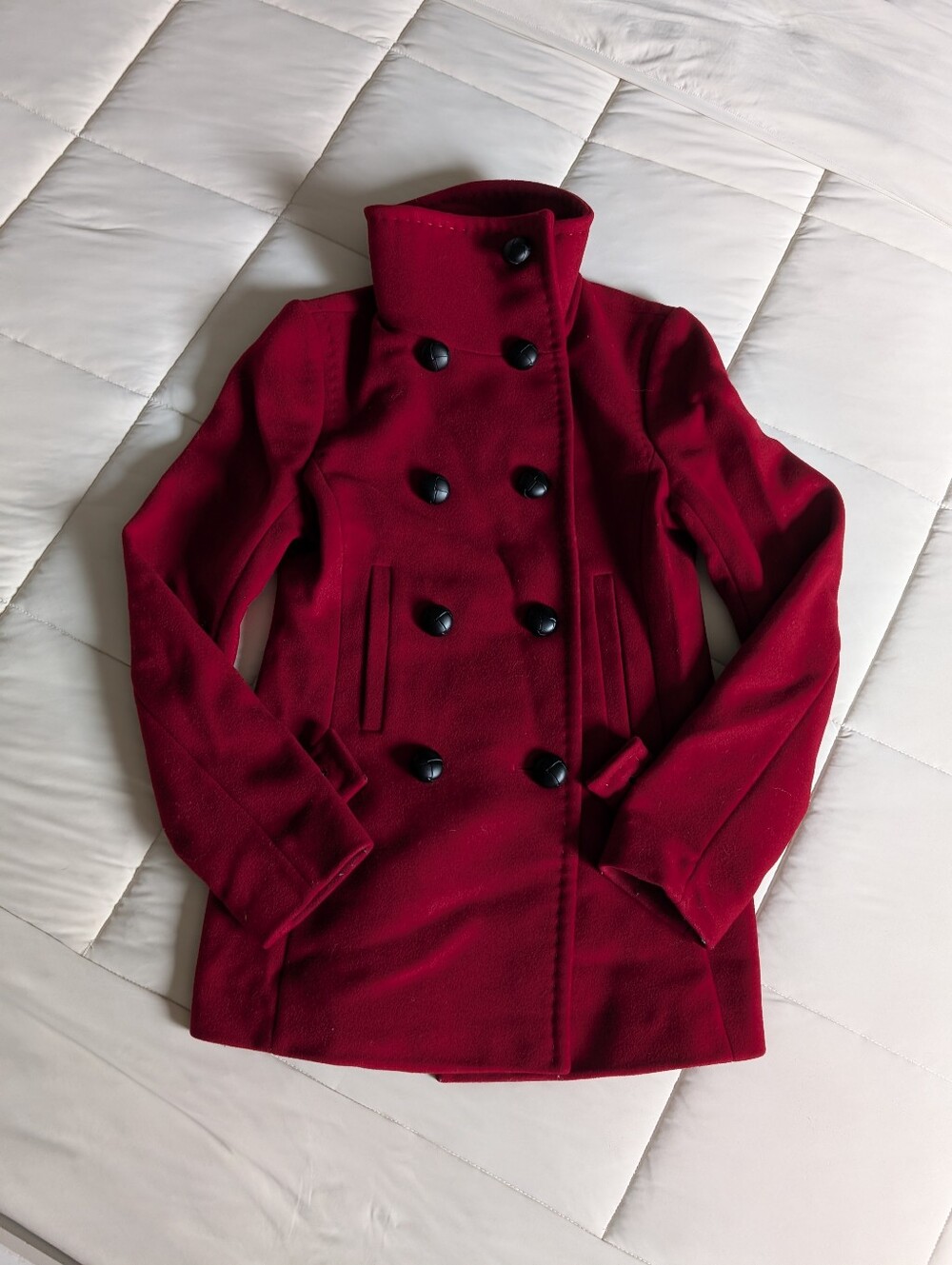 Babaton Double-Breasted Pea Coat in Burgundy